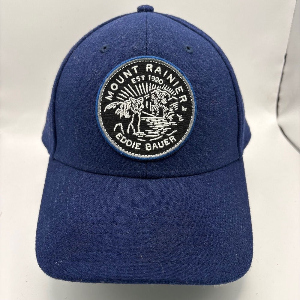 Eddie Bauer Mount Rainier Navy Blue Wool Blend Adjustable Baseball Cap‎ Hat OSFM